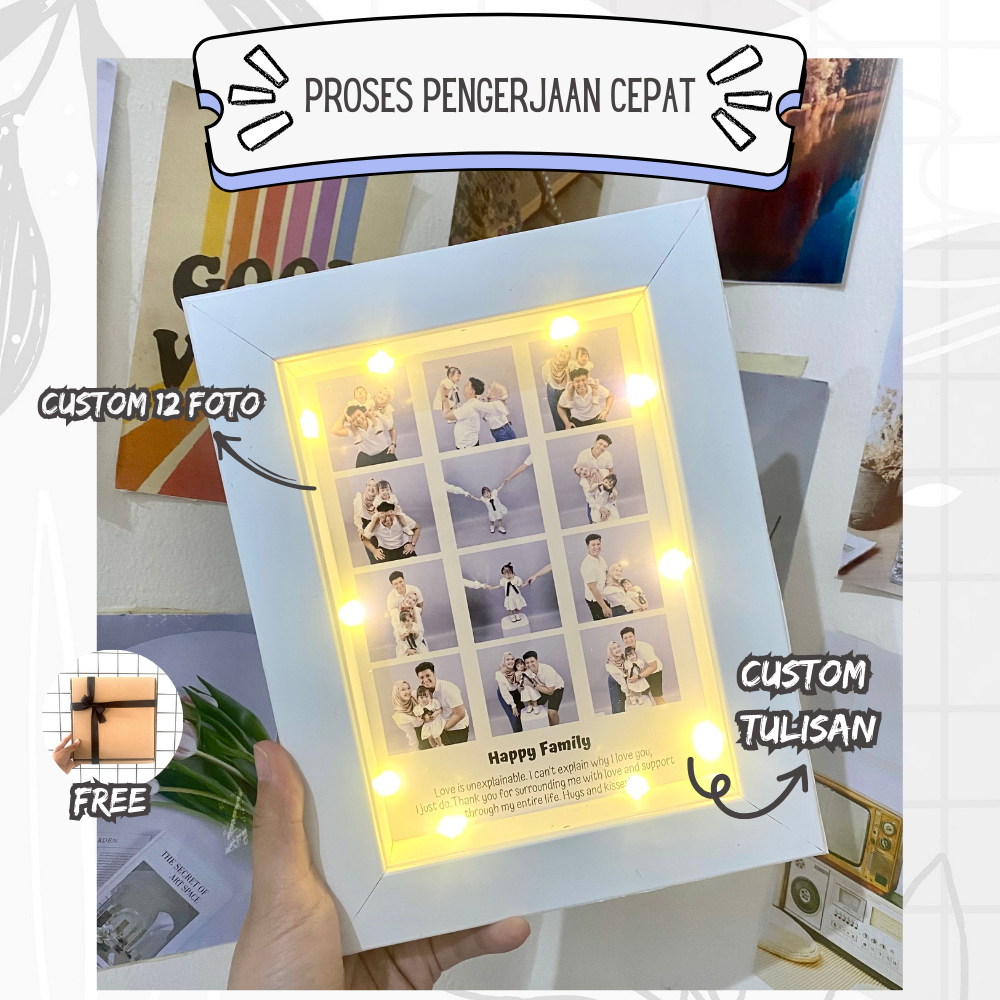 KADO GRID Foto Frame + LED 12 Foto Frame/ GIFT FRAME / Kado Ulangtahun / Wisuda / Graduation/
