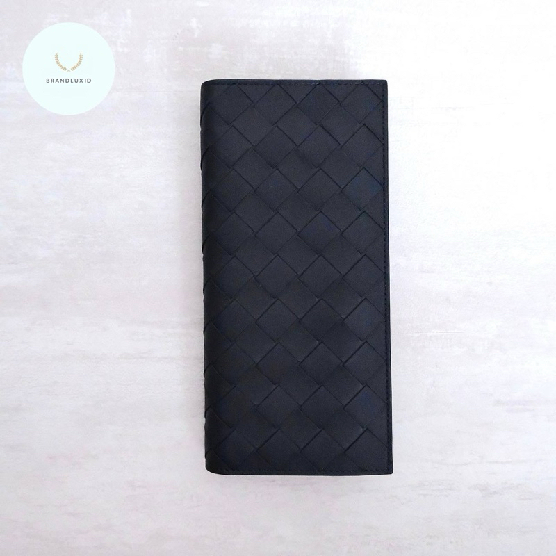 Bottega Veneta Long Bifold Zipper Wallet in Dark Blue