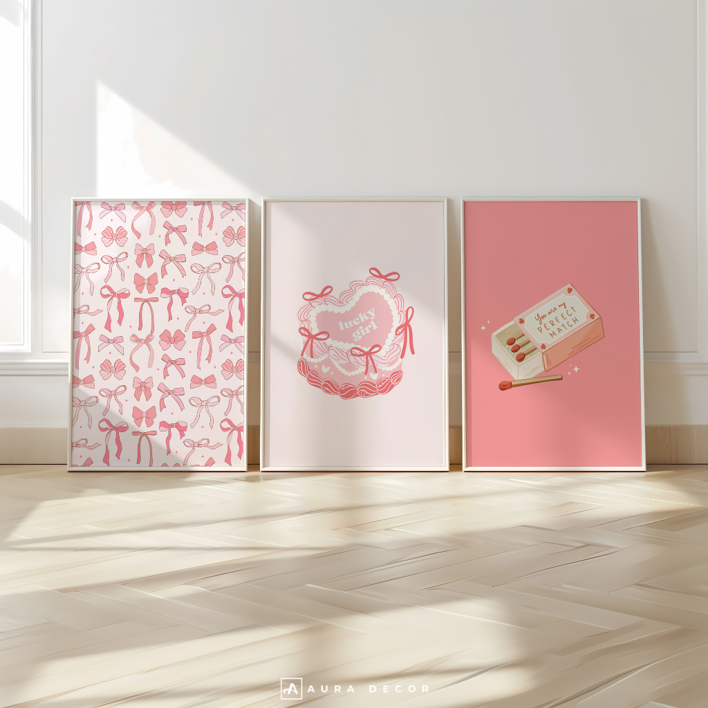 Hiasan Dinding Aesthetic Pink Pastel | Hiasan Dinding Dekorasi Kamar Cewek Lucu Kawaii | Hiasan Dind