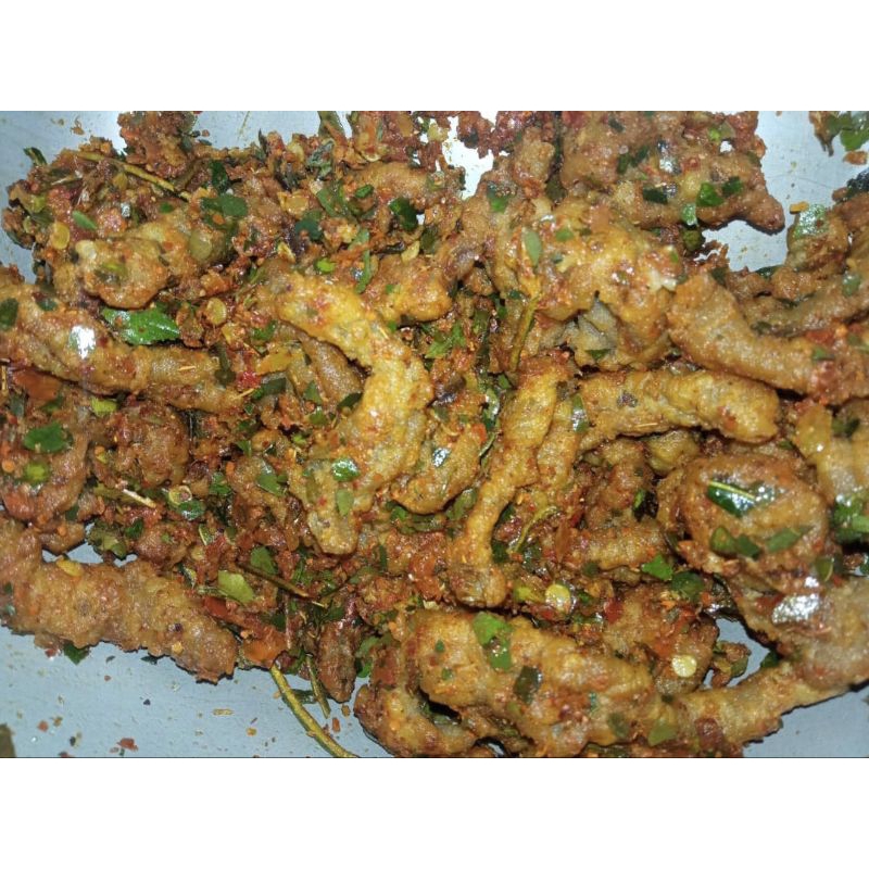 

Usus Crispy pedas daun jeruk 250gr