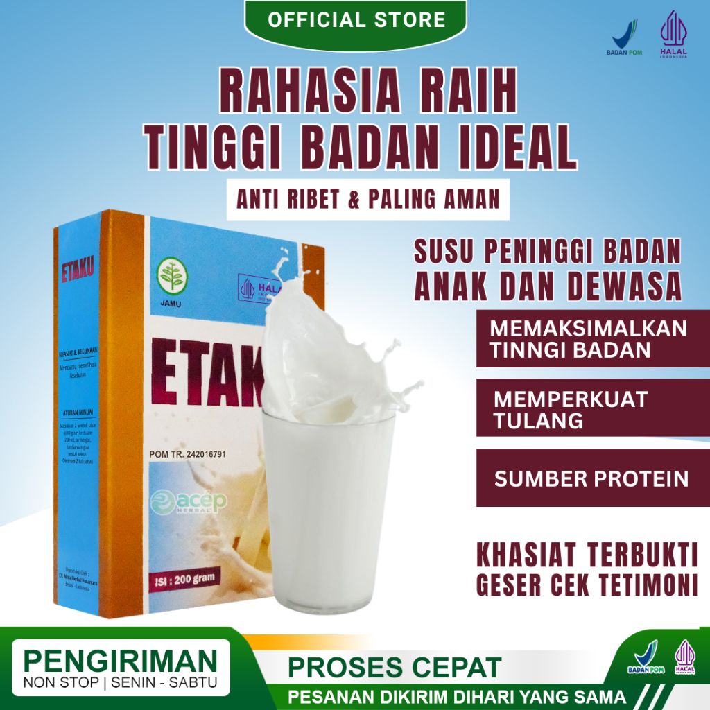 

Etaku Goat Milk - Susu Kambing Etawa Peninggi Badan Menguatkan Tulang Untuk Kesehatan & Pertumbuhan