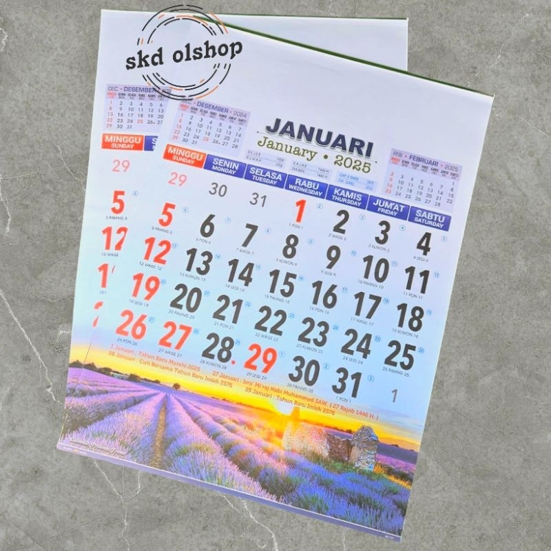 

kalender kerja 2025 lux executive foolcolour gambar AO 732 uk jumbo 50,5x71,5cm(terima castume cetak kalender)