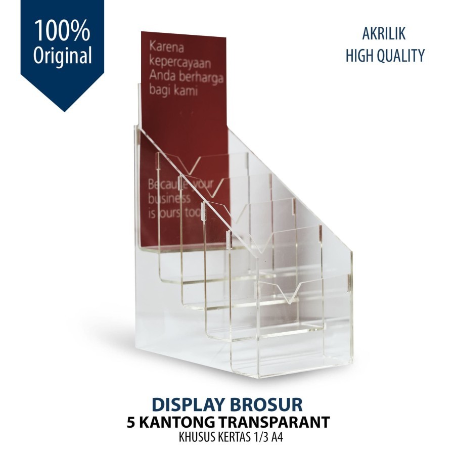 

akrilik tempat brosur 1/3 A4//wadah brosur 5susun/display brosur