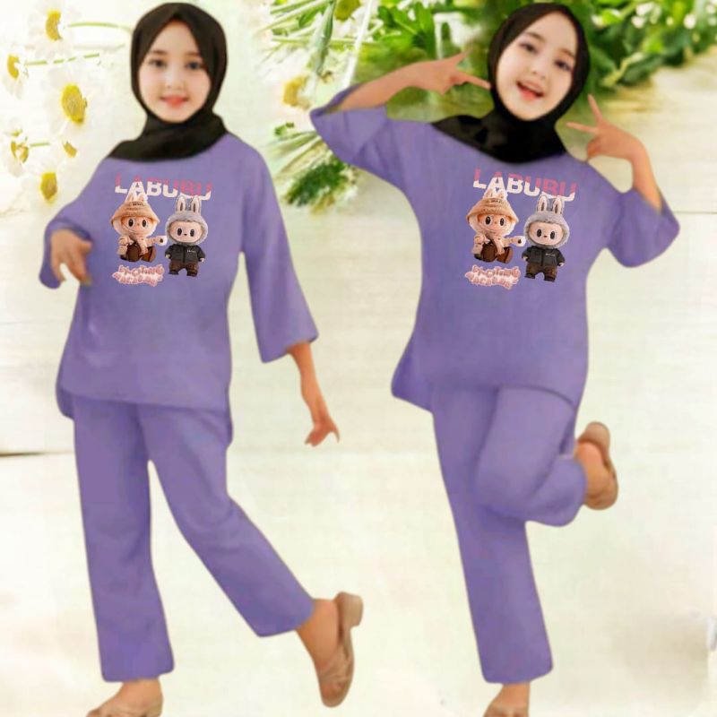 setelan anak tunik/ set baju/ celana tunik 3/4 bahan beby terry ukuran nomor 8-18 umur 3-11 tahun