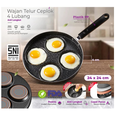 Cetakan Telur Ceplok Teflon Telur 4 Lobang Anti Lengket High Quality