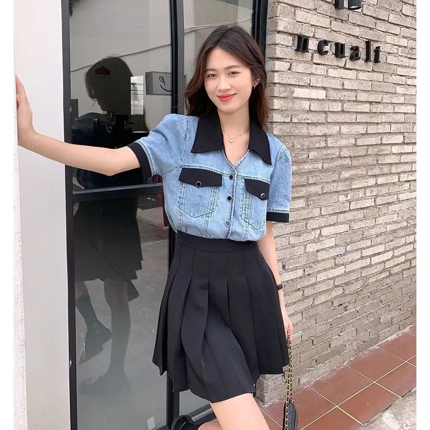 POI 983-KEMEJA JEANS WANITA LENGAN PENDEK/KEMEJA & BLOUSE WANITA LENGAN PENDEK