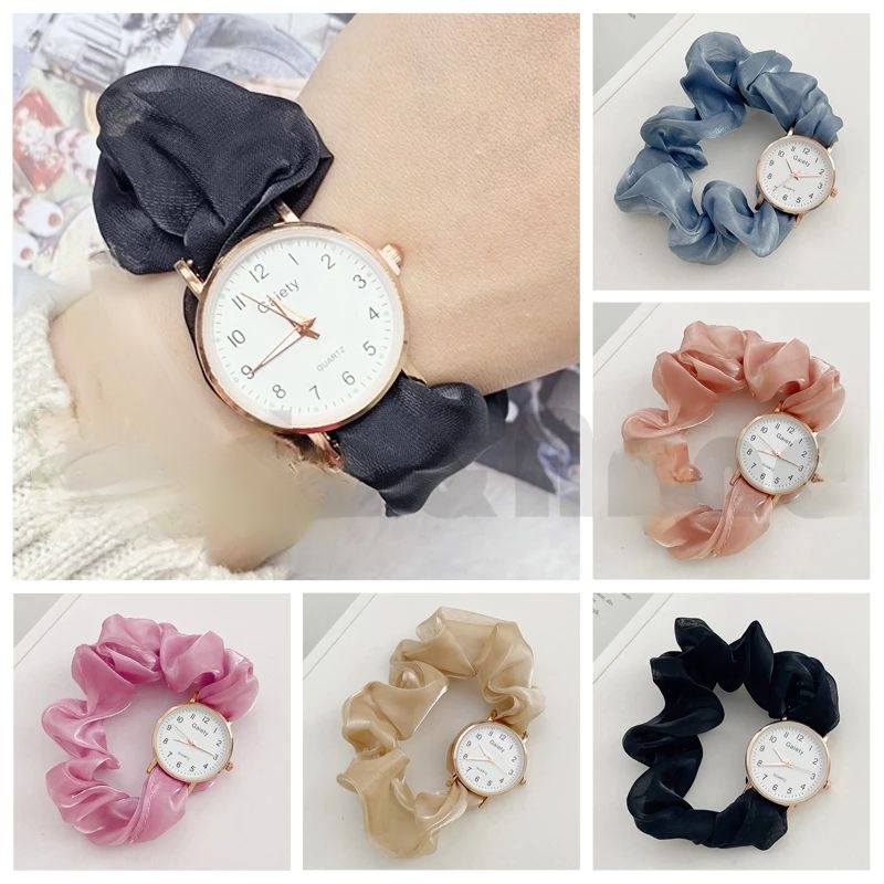 Jam tangan wanita kecil analog Quartz new fashion retro scrunchie watch