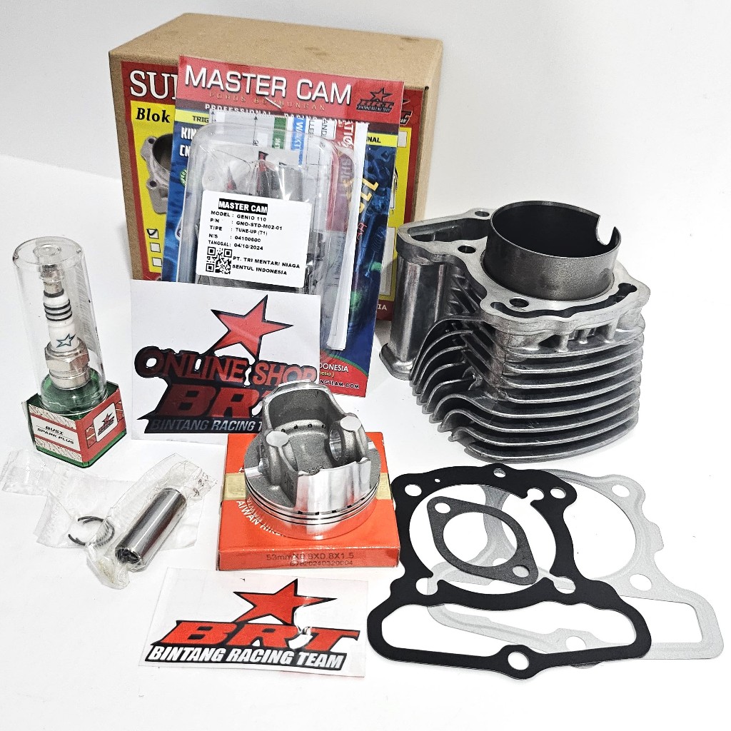 PAKET BORE UP BLOK CAST IRON 53 mm & MASTER CAM & BUSI BRT GENIO DELUXE BEAT SCOOPY FI ESP