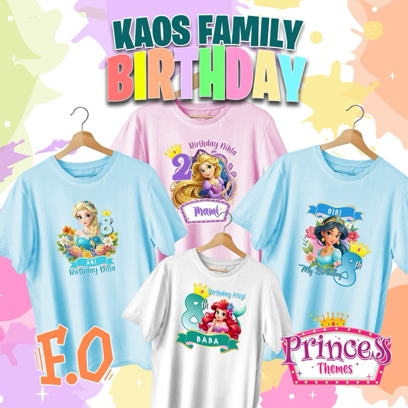 FO Kaos Ulang Tahun Tema Princess | Sablon Baju Ultah Family | Kaos Birthday Family Custom