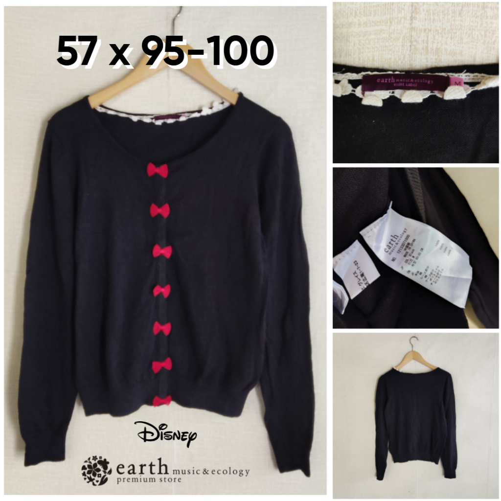 Cardigan Earth Music & Ecology X Disney Hitam O Neck Size M Wanita Atasan Cewek Outer Knit GF244
