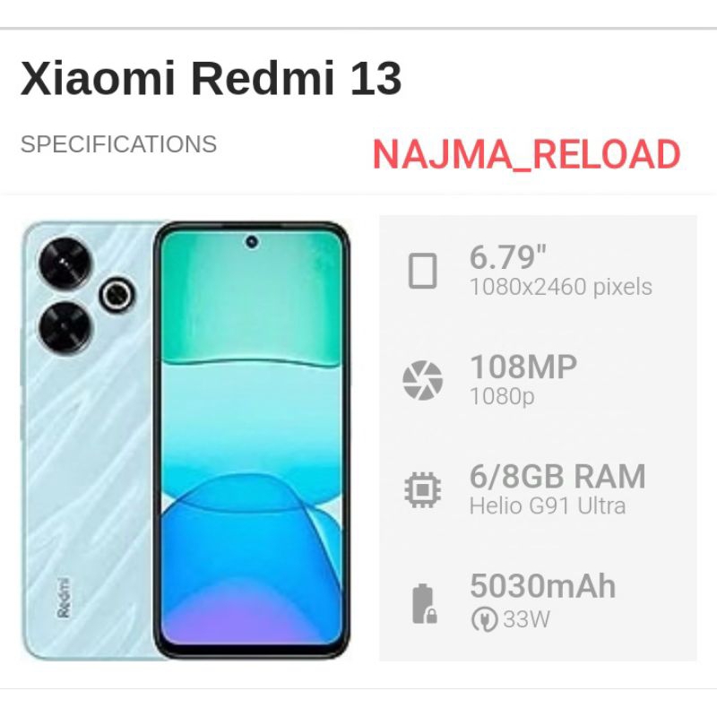 XIAOMI REDMI 13 RAM 8/128. RAM 8/256. - BARU SEGEL GARANSI RESMI