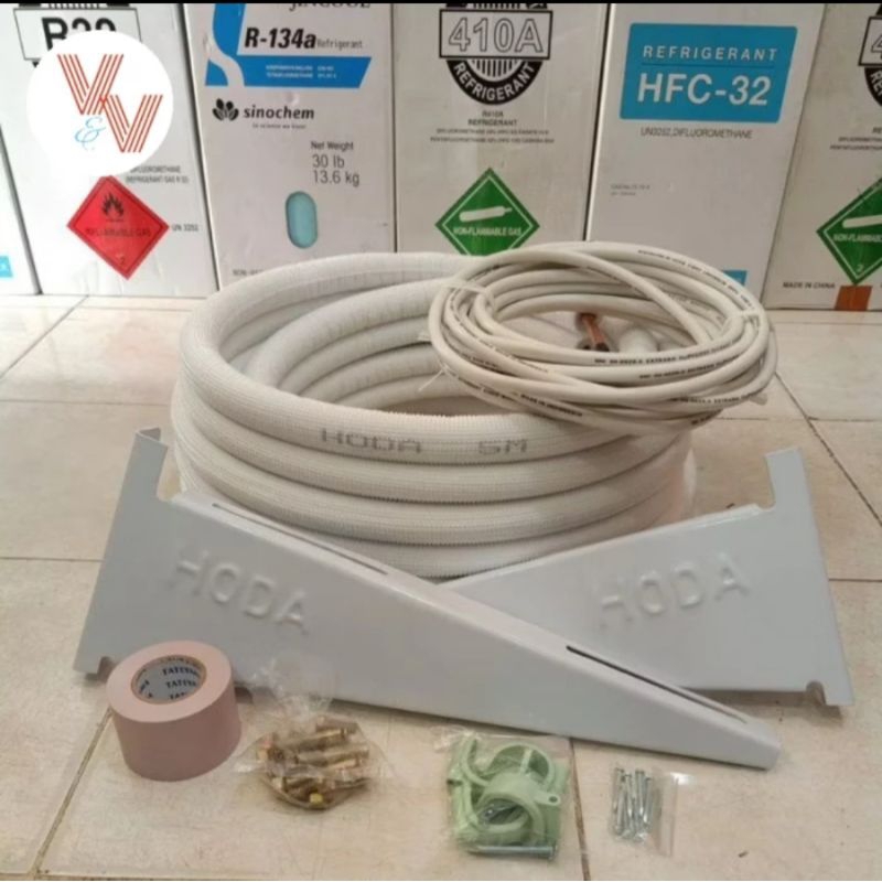 paket pipa hoda 5 meter tanpa selang air(link khusus)uk.1/4+3/8 material instalasi pipa AC 1/2 pk - 