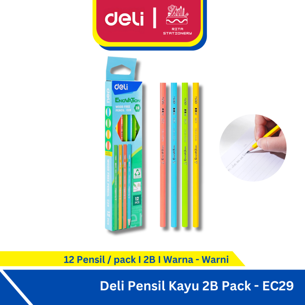 

Deli Pensil / Pencil 2B Tebal Kayu Murah Isi 12 Warna Warni EC28 - Pack