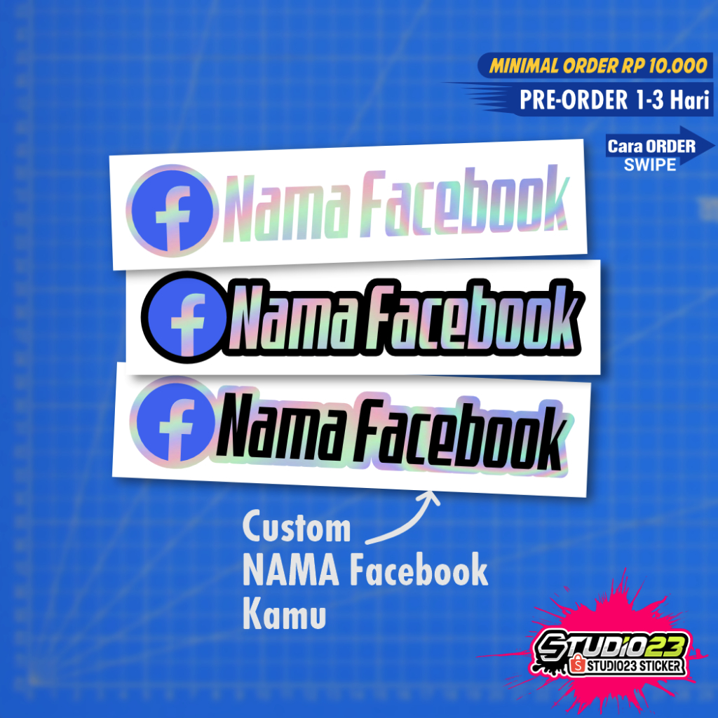 

Stiker Nama Facebook Custom Hologram, Cutting sticker nama FB