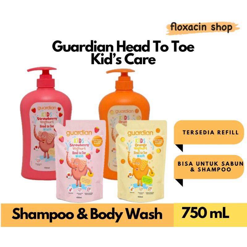 Guardian Kids Care Head to Toe Wash 750ml 450 ml - Orange Yoghurt - Strawberry Yogurt / Sabun Shampo