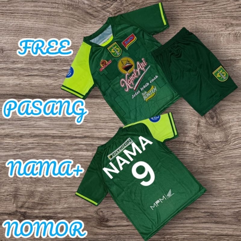 Setelan Jersey Bola Anak PERSEBAYA Bisa Custom Nama + Nomor Punggung