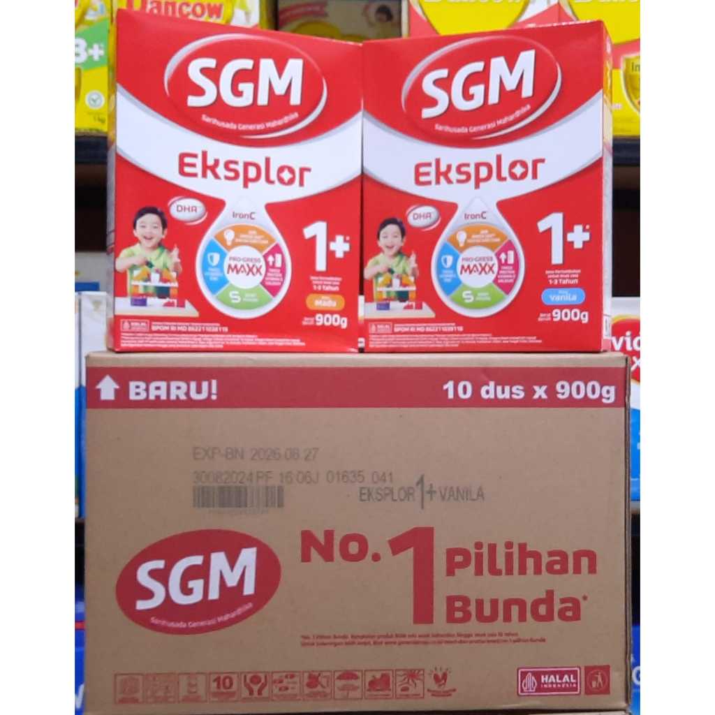 SGM Eksplor 1+ dengan IronC Susu Pertumbuhan Rasa Madu/Vanila 900GR x 10 dus kemasan karton