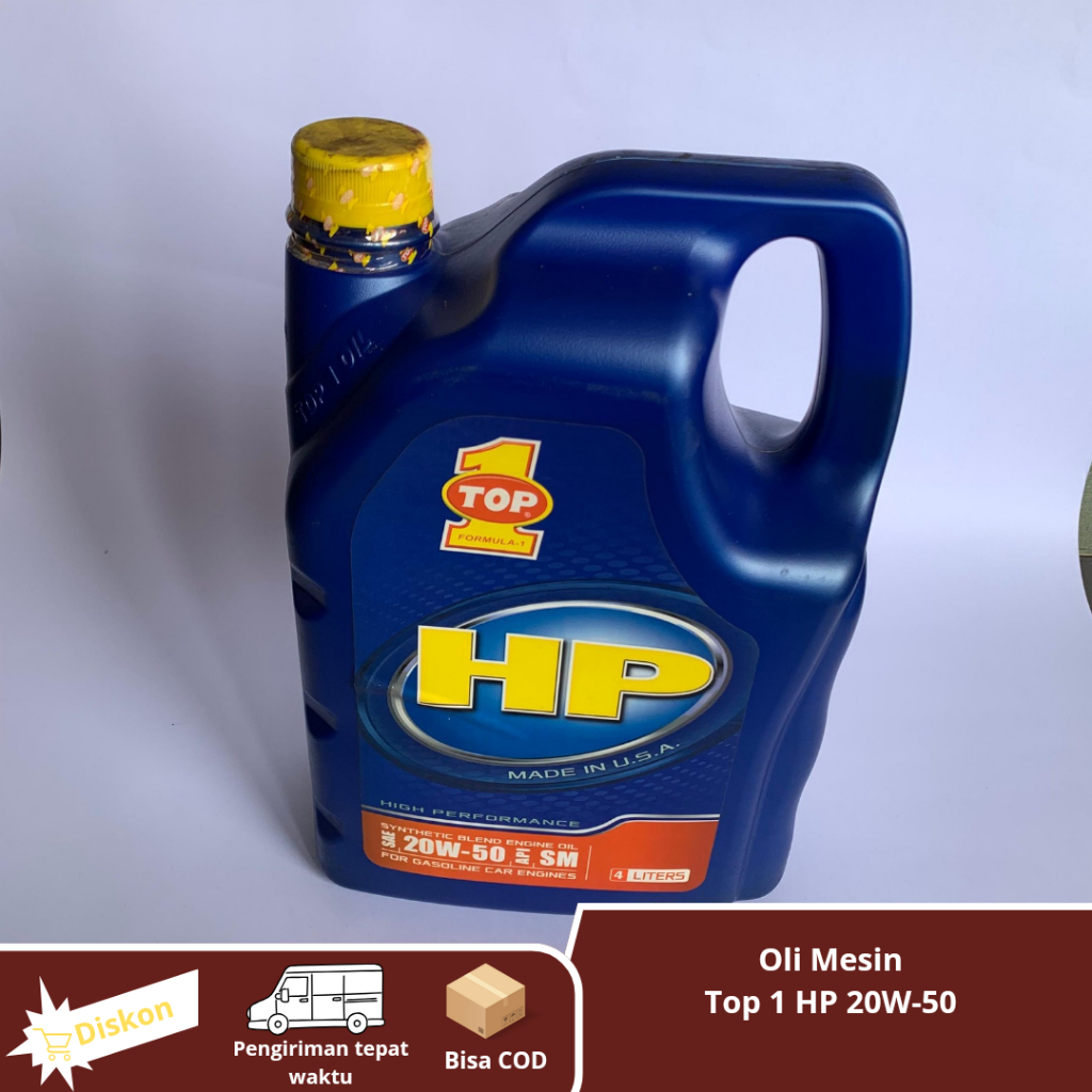 Oli Mesin Top 1 / TOP ONE HP Synthetic 20W-50 - Pelumas Oli Mesin Mobil Bensin 4 Liter USA Original
