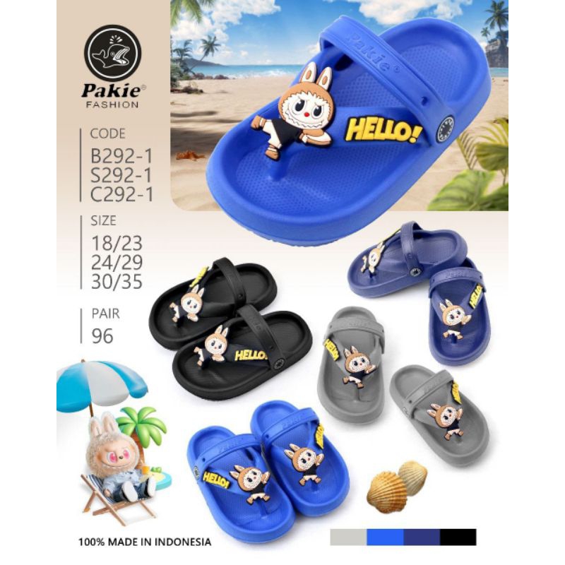 Sandal jepit labubu anak laki laki tali belakang size 18-23 untuk usia 1-2.5tahun