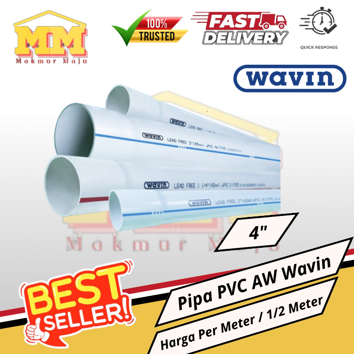 Pipa Paralon PVC 4 inch Wavin/Power AW Tebal Meteran / Eceran