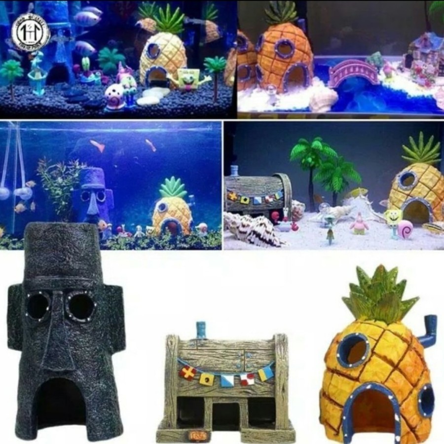 RUMAH ACTION SPONGEBOB RUMAH 3 IN 1 PAKET HIASAN AKUARIUM AQUASCAPE 3 RUMAH
