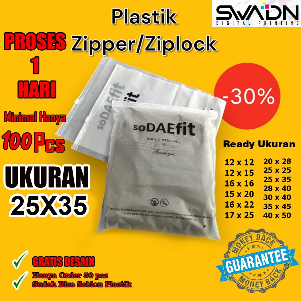 Sablon Zipper 25x35 Doff / Sablon Zipper / Sablon Ziplock / Sablon Plastik Baju / plastik 25x35