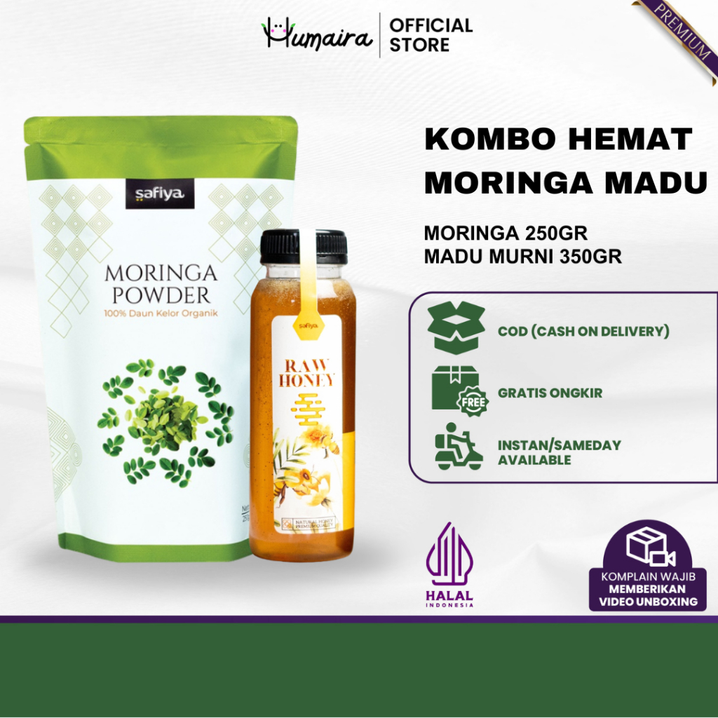 

[KOMBO HEMAT] Bubuk Moringa 250 gr + Madu Murni 350 gr - Daun Kelor Original