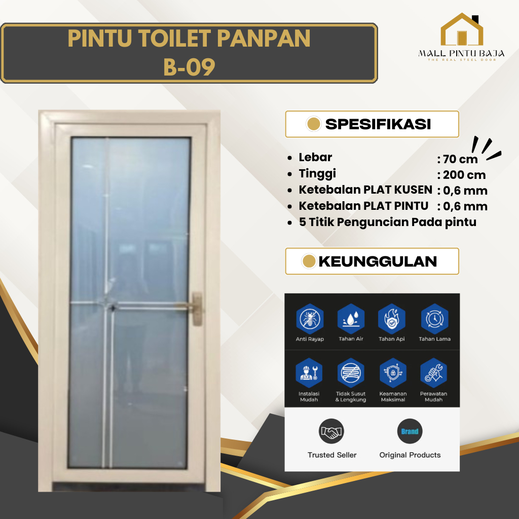 MALL PINTU BAJA -  PINTU TOILET PANPAN KACA 70X200 CM ALUMUNIUM B-09 MOTIF PINTU KAMAR MANDI & TAMAN