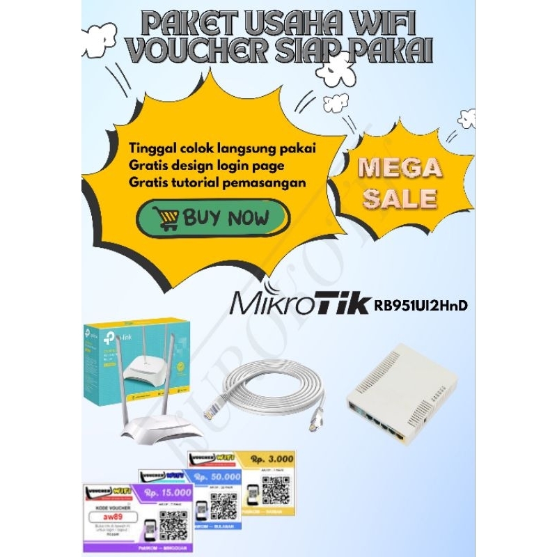 Mikrotik RB951UI-2HNd + TPLink WR840N Paket Usaha Wifi Voucheran Full setting