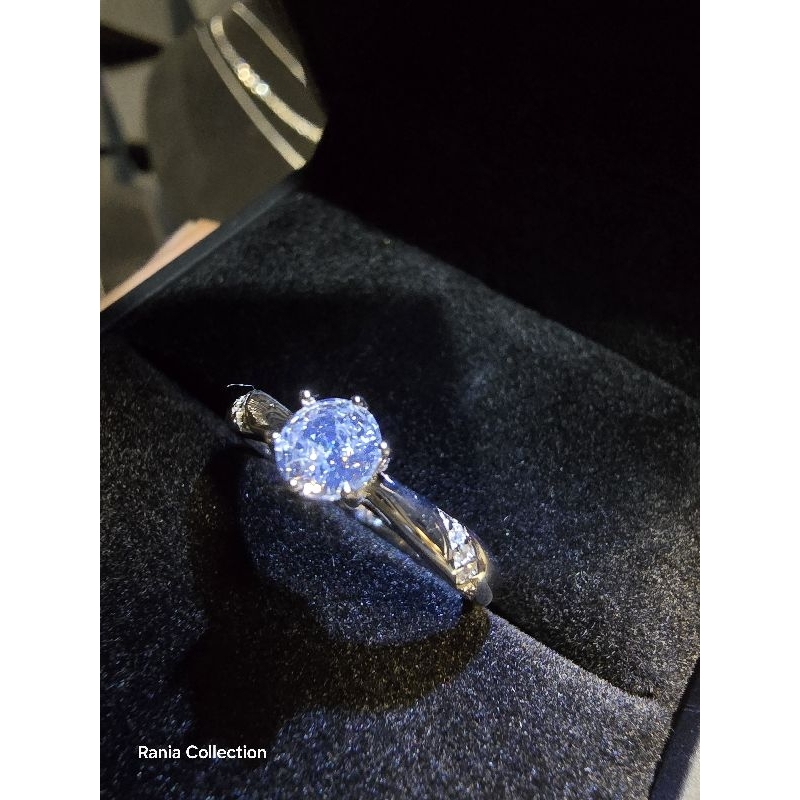 Cincin Perak Asli 925 White Zirconia Lapis Mas Putih Cincin Wanita model mata satu