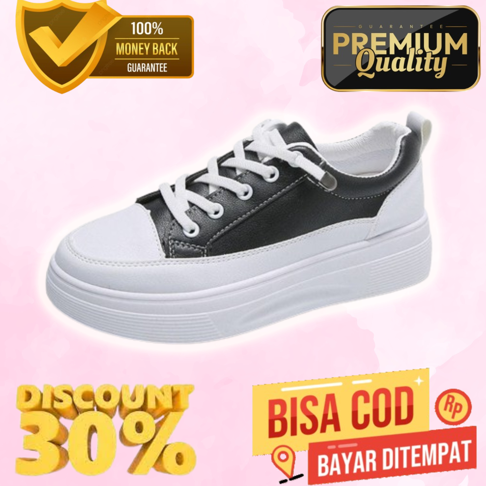 Sepatu 3 Sneakers Kets Flat Shoes Wanita Cewek Putih Korean Style Murah Simple dan Kekinian