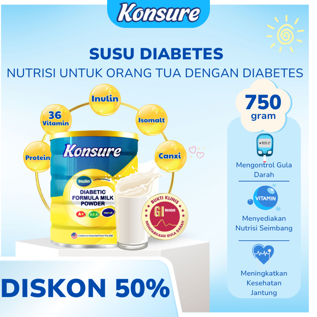 

KONSURE SUSU DIABETES TERKEMUKA IMPORT USA 1 KALENG 750G