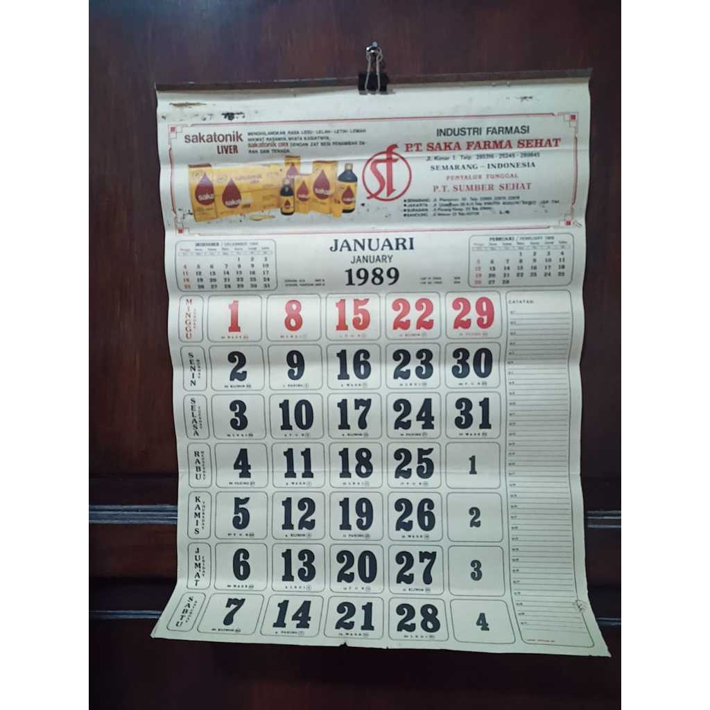

Koleksi Langka Jadul Lawas Kalender tahun 1989 Sakatonik