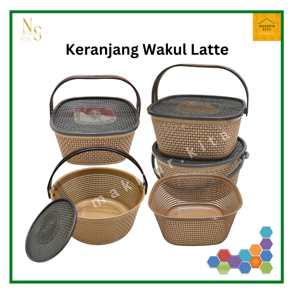 Keranjang Wakul Serbaguna Tutup Bulat Segi Latte Plastik / Keranjang Hajatan / Keranjang Hampers