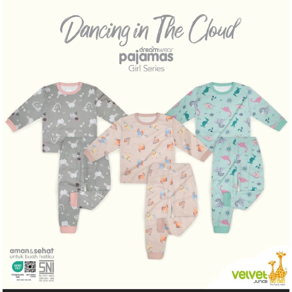 VELVET JUNIOR DREAMWEAR (3 SETELAN) PIYAMA PANJANG BIG SIZE