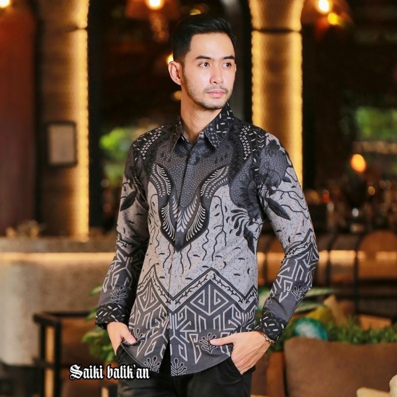 Batik Pria Lengan Panjang Premium Ukuran M L XL XXL Modern Untuk Cowok Slim fit Terbaru Kekinian