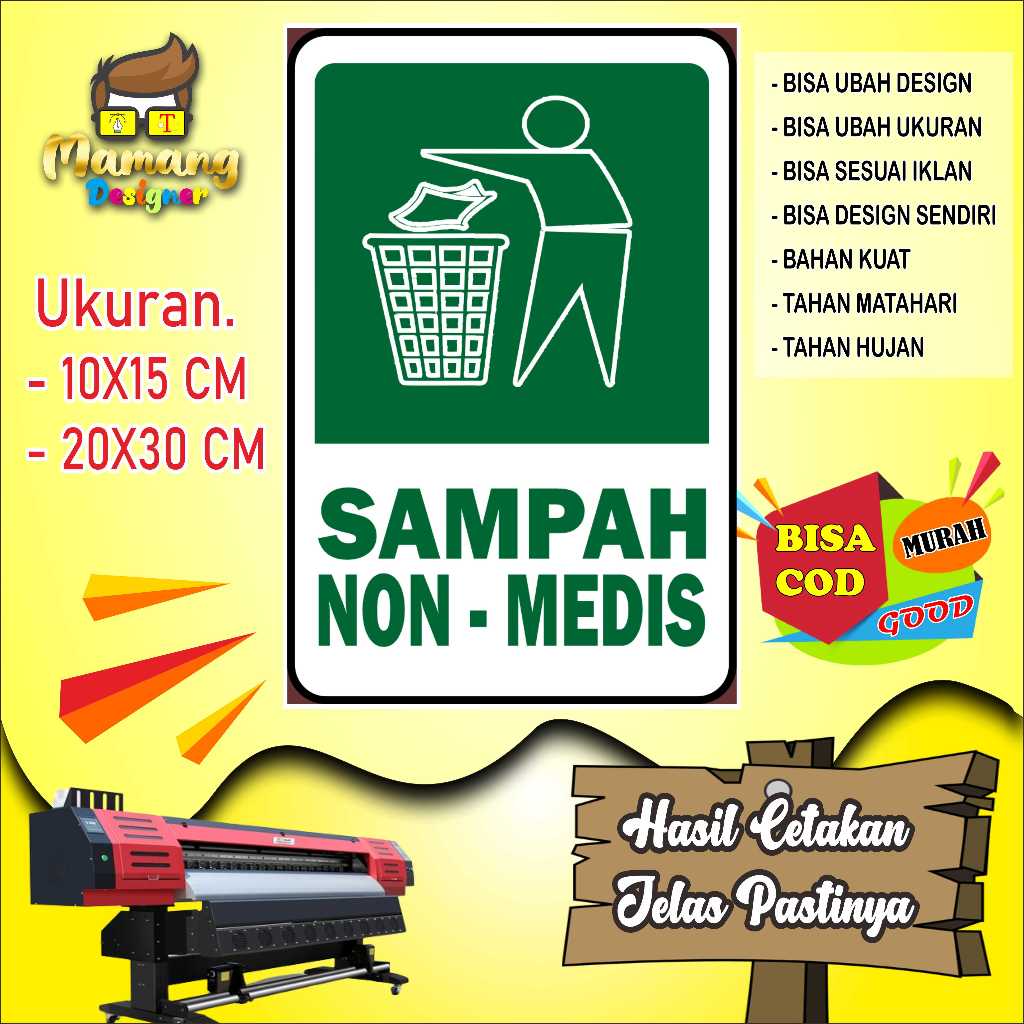 

Cetak Stiker Keren Tempat Sampah Non Medis Hijau