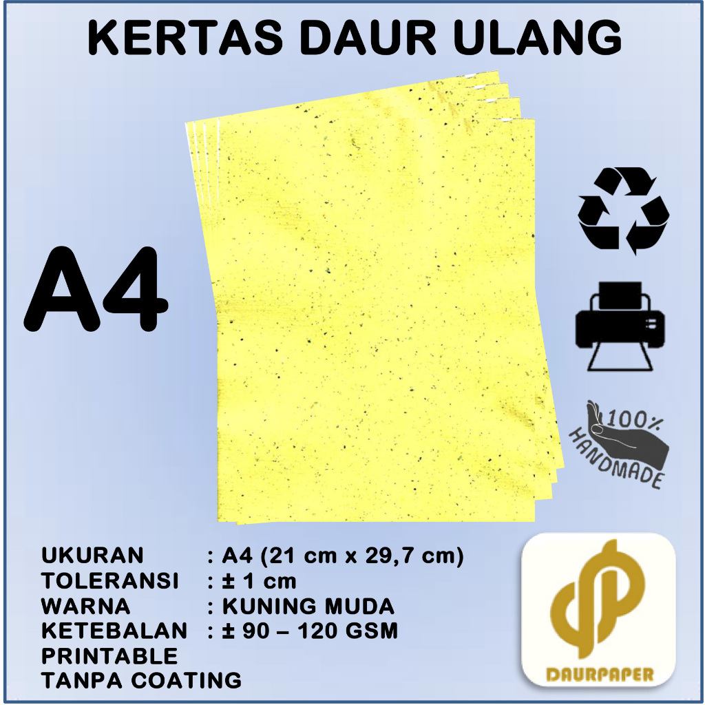

DAURPAPER Kertas Daur Ulang Recycled Paper Artic Printable A4 Kuning Muda
