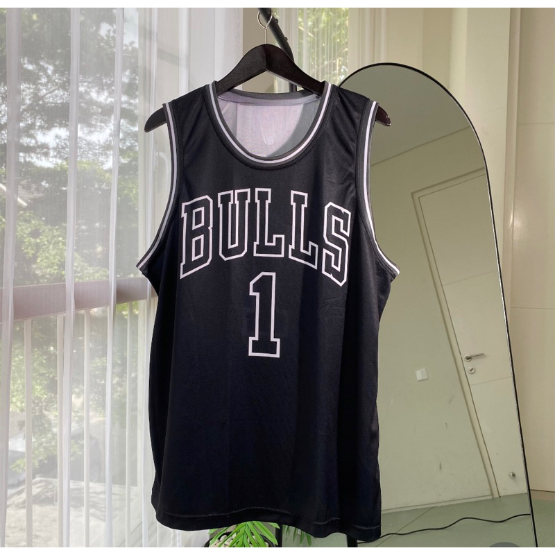 [ORIGINAL] Jersey Derrick Rose Chicago #1 HITAM BLACK PUTIH WHITE - Swingman Dryfit Kaos Basket Baju
