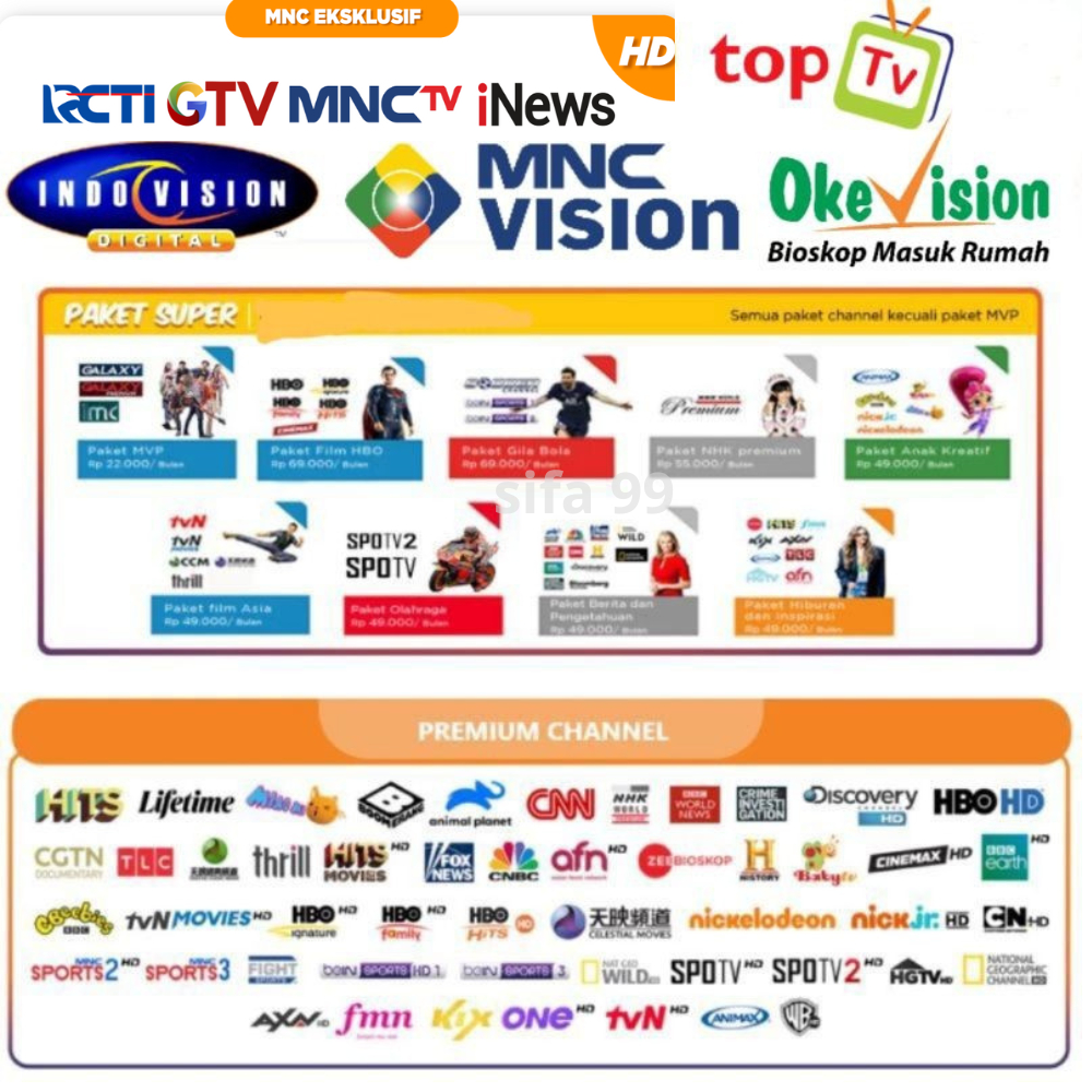 sifa 99 Paket lengkap MNC Vision Jawara K vision TV plus