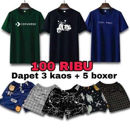 3 KAOS + 5 BOXER MURAH BUNDLING 100RIBUAN