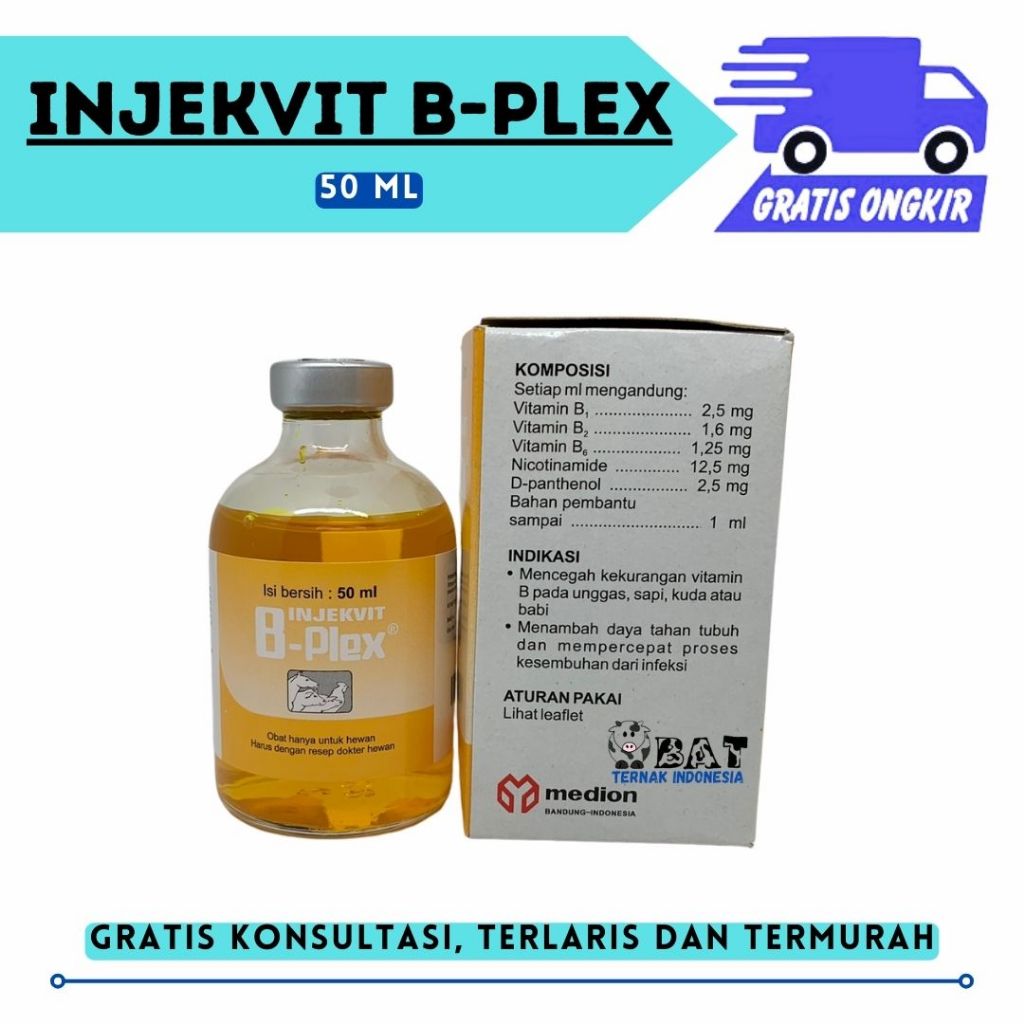 INJEKVIT B PLEX 50ml (KUNING) - Vitamin B Complex B Kompleks Komplek Ternak Sapi Kambing