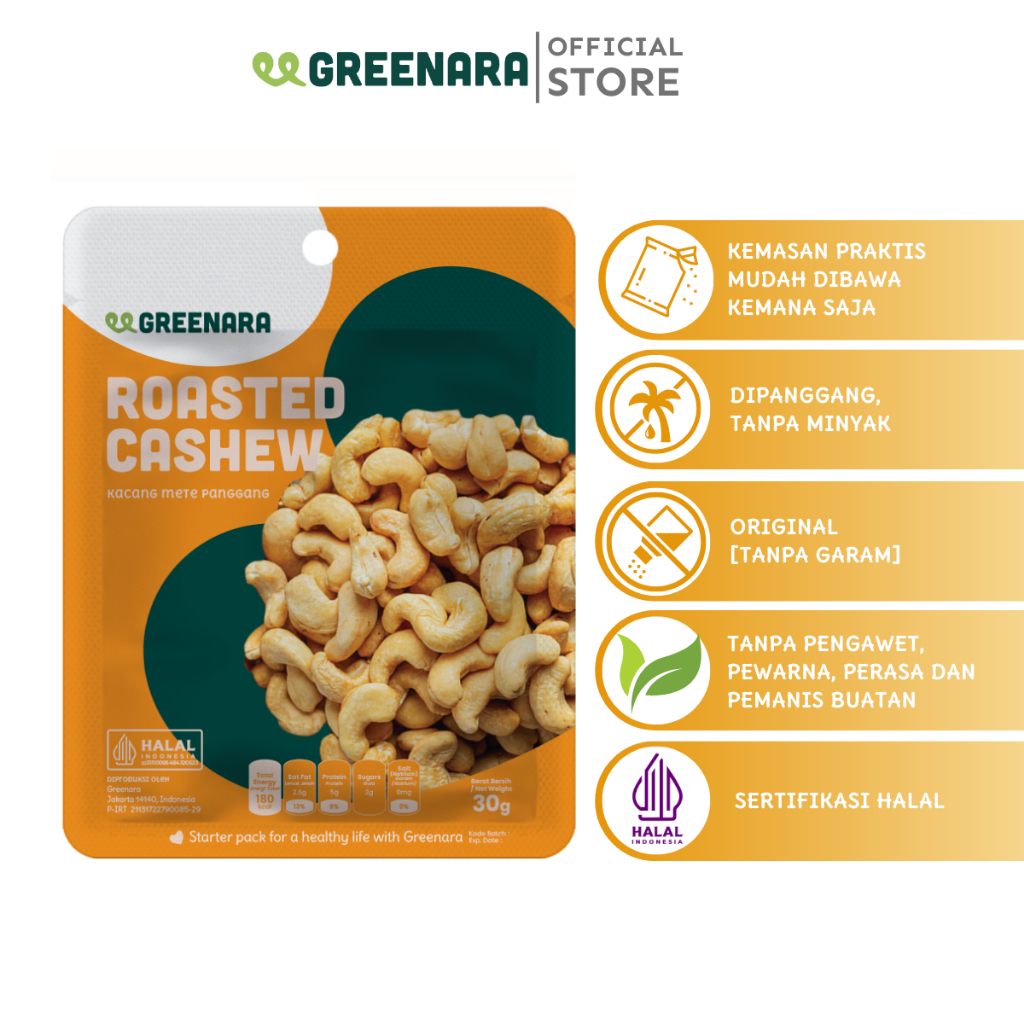 

Greenara One Serving Roasted Cashew 30g / Kacang Mede / Mete