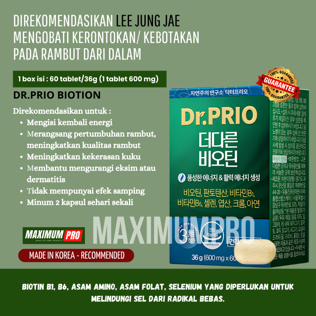 Biotin suplemen obat rambut rontok tebal kulit kuku sehat penambah energi pria wanita korea herbal a