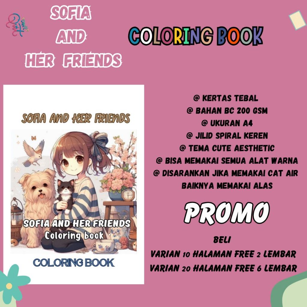 

SOFIA AND HER FRIENDS Buku Mewarnai Coloring Book Healing Relaxing Kertas Tebal Sketsa Menggambar