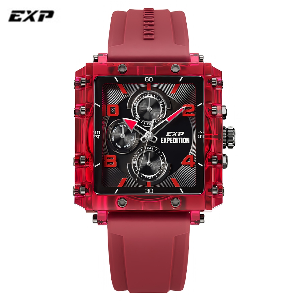 Expedition 6808 MFRIGBARE Jam Tangan Analog Wanita - Transparent Red - Rubber Strap