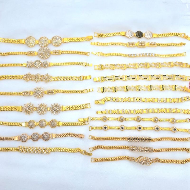 gelang suasa atau swasa lapisan emas 24k permata tembakan berlian mirip emas asli dan berlian asli w