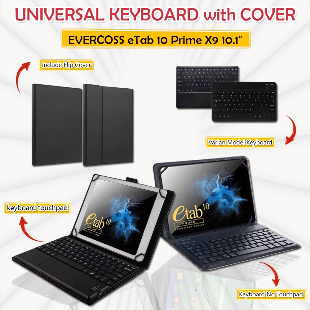 EVERCOSS eTab 10 Prime X9 10.1" UNIVERSAL CASE Leather Softcase Sarung Casing Book Cover Stand Magne