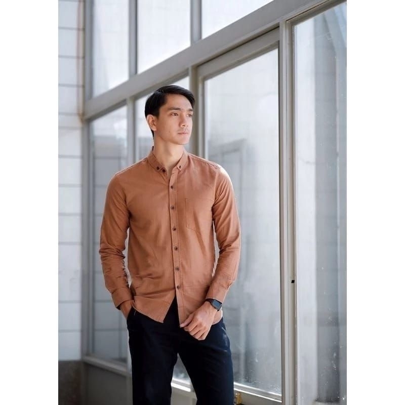 PROMO⚡Kemeja Polos Warna Mocca/ Coklat Pria  [ORIGINAL] Lengan Panjang Slimfit Hem Pria Kantor / Hem