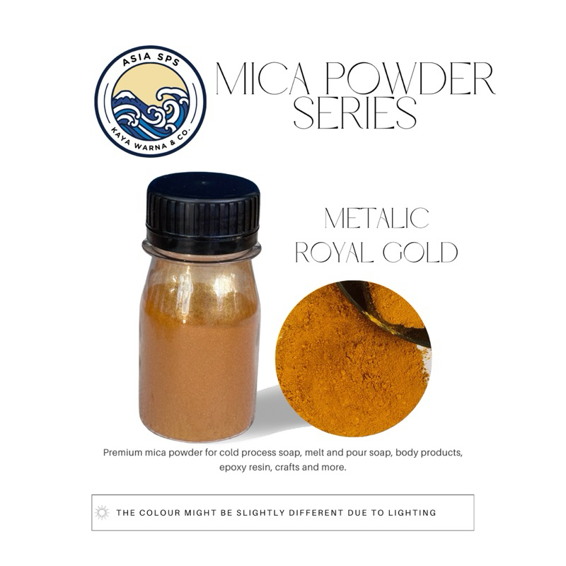 

Bubuk Mika Pigment ROYAL GOLD METALIC Powder Serbuk Dekorasi Otomotif Resin Sablon Slime (15g)